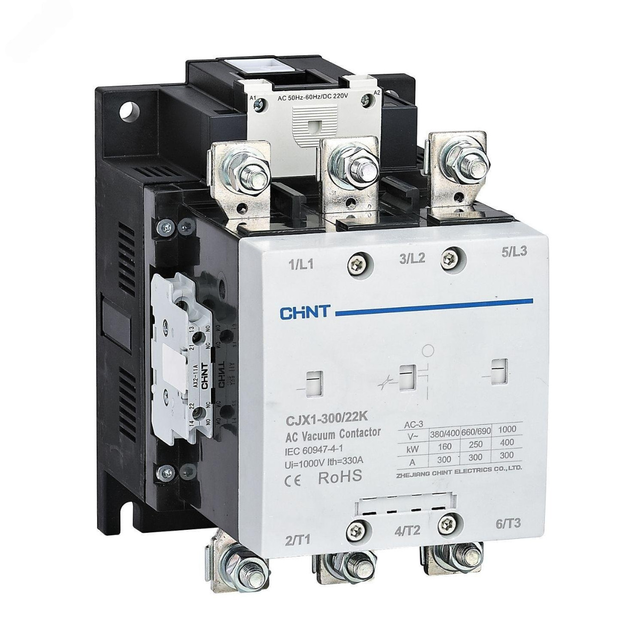 Контактор вакуумный 300А(АС3) 2НО+2НЗ AC/DC 380В 50/60Гц CJX1-300/22K